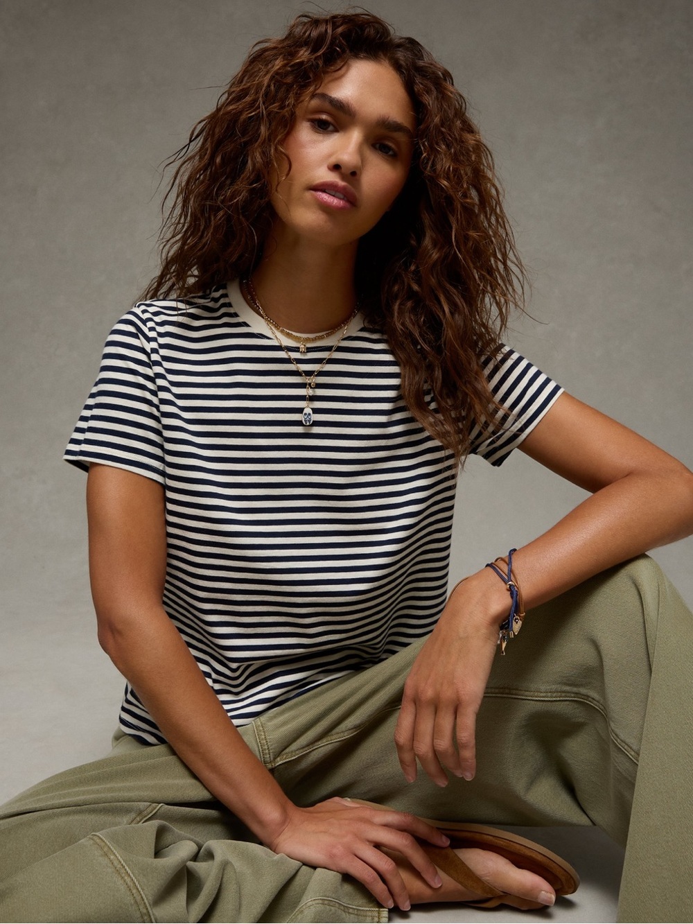 AE Navy & Cream Striped Everyday T-Shirt